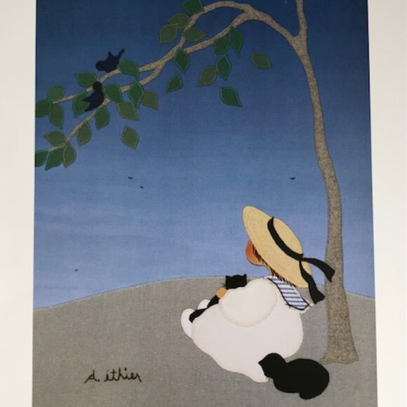 D. Éthier Signed Art Print – Girl Under Tree with Birds – 15.75" × 19.75" - Picture 2 of 3